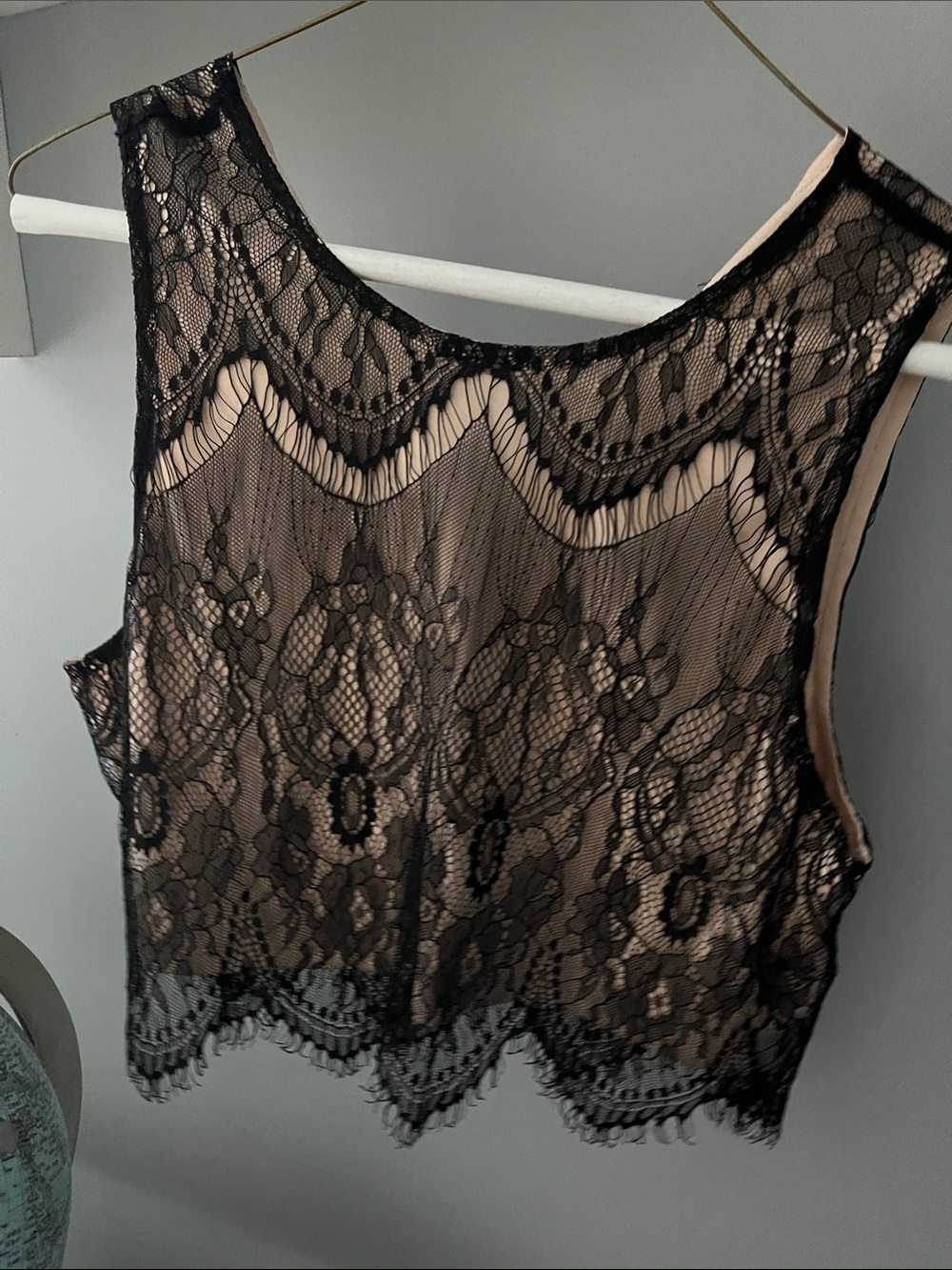 Express Black Lace Overlay Top with Nude Lining